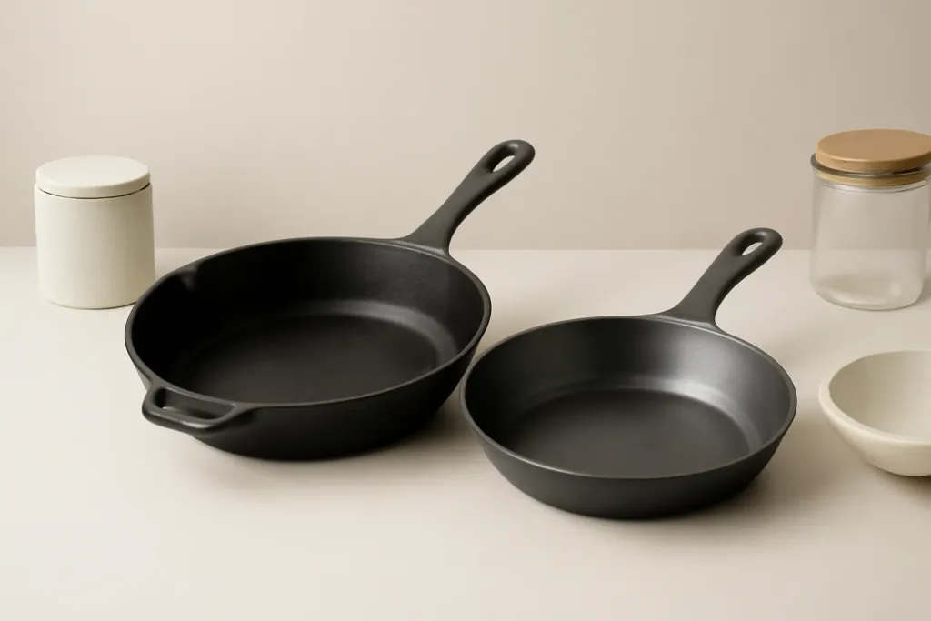 Photo illustrating cast iron vs carbon steel skillets
