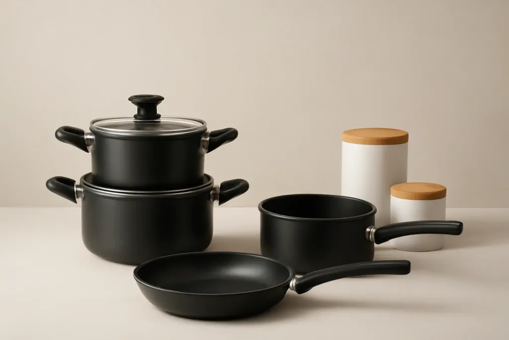 Photo illustrating cookware set vs individual pots and pans