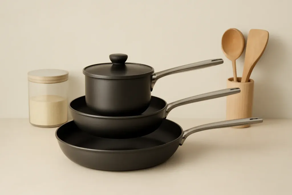 Photo illustrating essential pans for a small kitchen