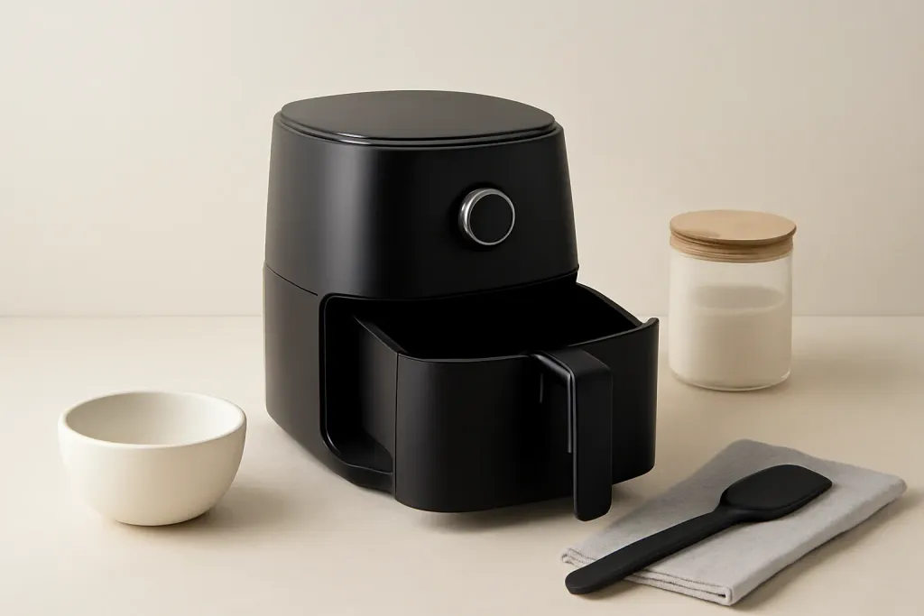 A second photo showing a related step or detail for how to clean an air fryer safely