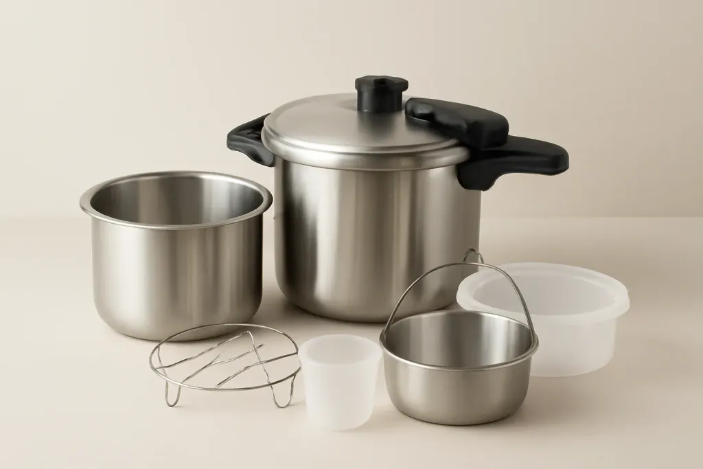 Photo illustrating pot-in-pot pressure cooking equipment