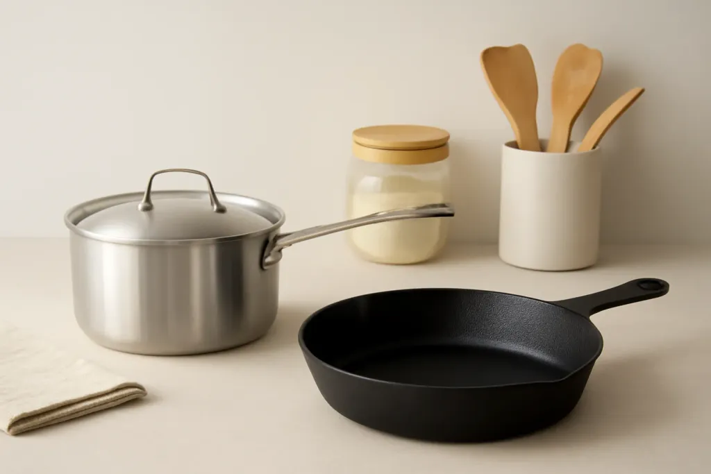 A second photo showing a related step or detail for stainless steel vs cast iron cookware
